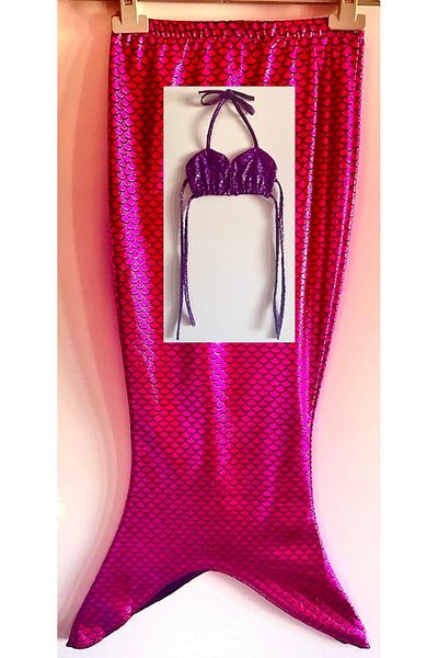 KorSeZen Purple - Pink Girl's Ariel Mermaid Bikini - Pareo Set, 2-Piece Costume