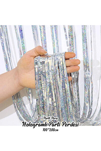 Genel Markalar Hologramlı Çift Taraflı Gümüş Renk Arka Fon Parti Perdesi 100x...