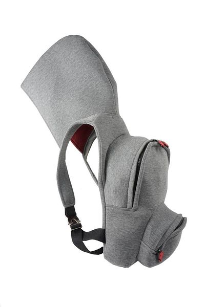 Morikukko Gray and Claret Red Fixed Hooded Children's Back to School Small Backpack
