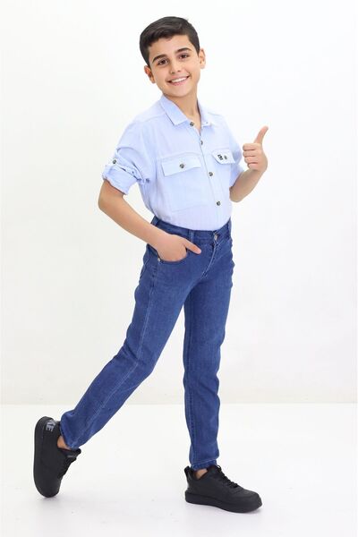 GZT TEKSTİL Erkek Çocuk Likralı Kot Jeans Pantolon Düz Model 6-12 Yaş