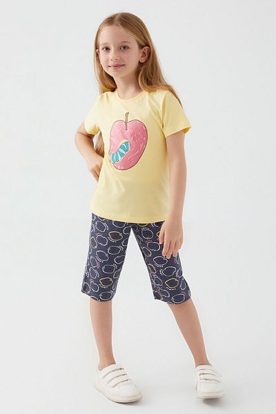 Rolypoly Yellow Wormy Apple Capri Set for Girls