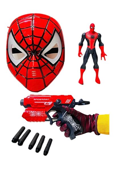 AVENGERS Işıklı Örümcek Adam Işıklı Örümcek Adam Maske Sünger Atan Nerf Tabanca 3'lü Oyuncak Seti