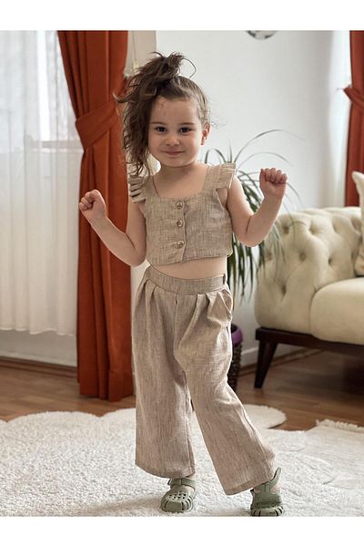 meqlife Set pantaloni crop din in 1-8 ani - culoare piatra