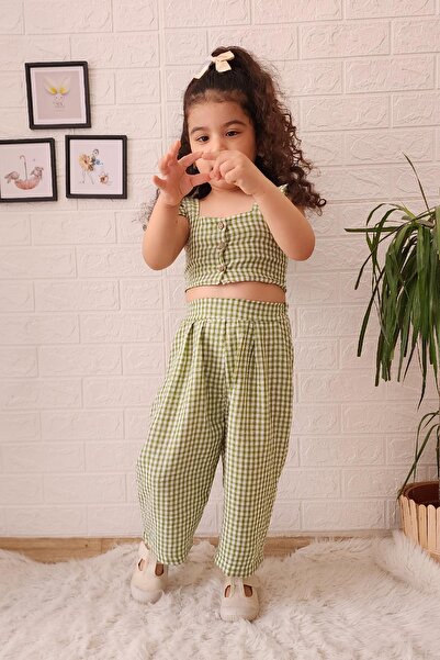 meqlife Crop Pants Set Bodysuit Patterned 1-8 Years Old Green
