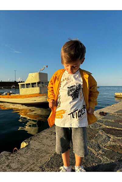 Pollito Boy's Seasonal Cotton Tiger Embroidered Shirt T-shirt 2-Piece Set