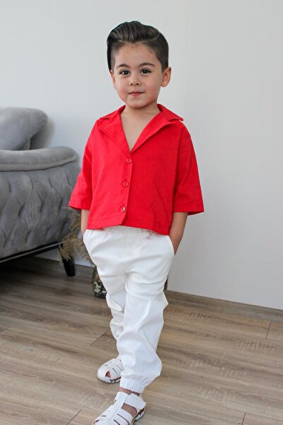 meqlife Unisex Çocuk Gömlek Kırmızı