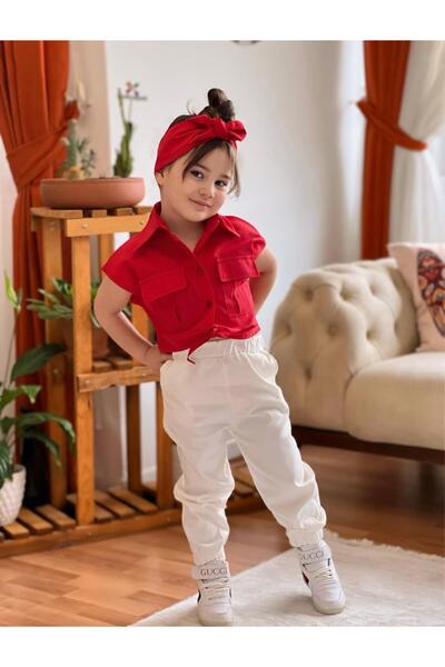 meqlife Red Tie-Up Shirt and Bandana Gift Crop for Girl
