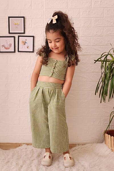 meqlife Crop Pants Set Bodysuit Patterned 1-8 Years Old Green