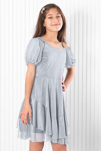 DENİMİNİ GliTTery Tulle Lined GraduaTion Evening Dress wiTh Balloon Sleeves - DNM940