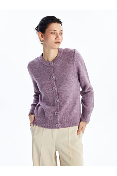 LC Waikiki Damen-Strickjacke – Rundhalsausschnitt, einfarbig, lange Ärmel