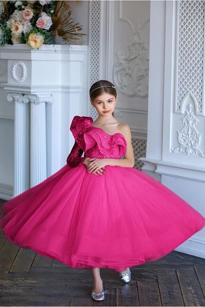 Kids Girl's NORA Dress - Sequined, Single Sleeve Evening Dress
