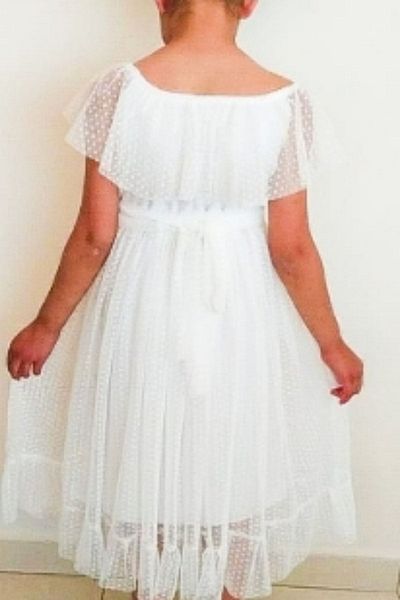 birgül tekstil Madonna Collar White Tulle Dress