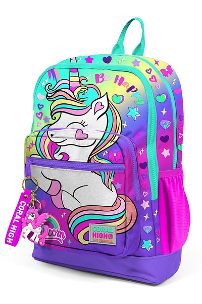 Coral High Geantă de școală cu unicorn verde apă - 23729