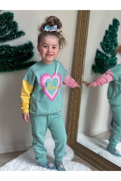 aysimakids GIRL'S PRINTED AND CHAIN EMBROIDERED -LOVE- DOUBLE SET