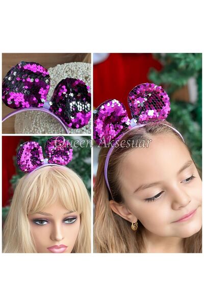 QUEEN AKSESUAR Double-sided movable color-changing sequin minnie with ears party birthday children's women's crown purple