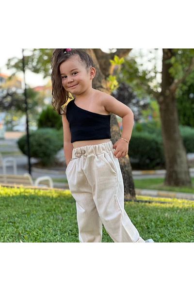 Süslüm Kids Linen Crop Set - Pants and Top Set