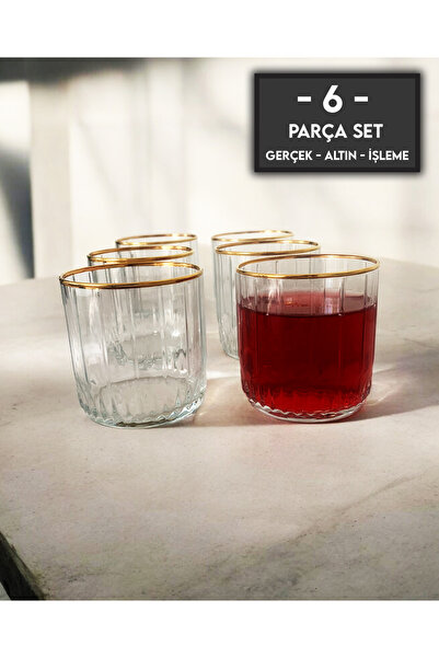 gkzglass home dekor New Year Valse Leia Lüx Gerçek Altın Işleme 6 Parça Su Me...