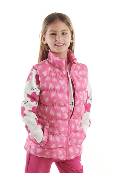 AHENGİM Kids Girl's Heart Patterned Hoodless Trend Inflatable Vest 217273