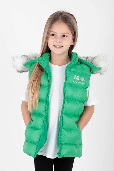 AHENGİM Girl's Trend Furry Hooded Puffer Vest - Ak 215657