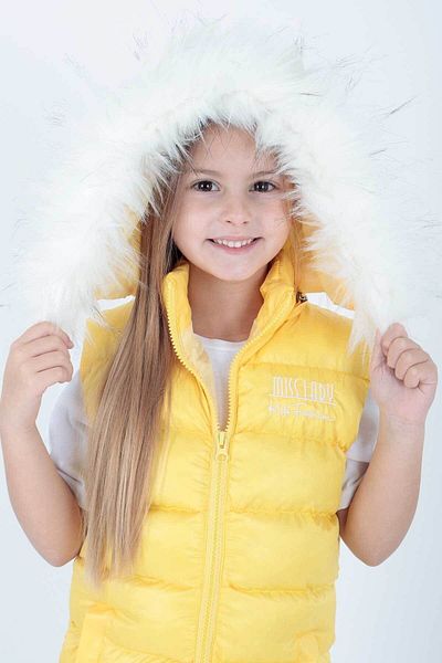AHENGİM Girl's Trend Furry Hooded Puffer Vest - Ak 215657