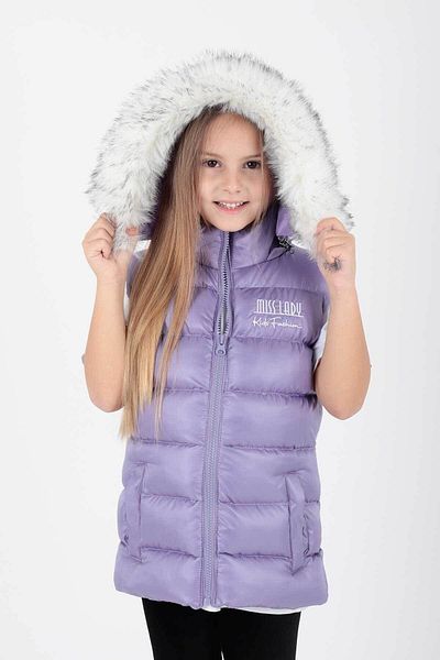 AHENGİM Girl's Trend Furry Hooded Puffer Vest - Ak 215657
