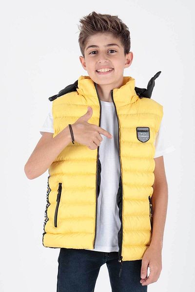 AHENGİM Boy's Fashion Trend - Puffer Vest with Hood and Stripe Ak 213839