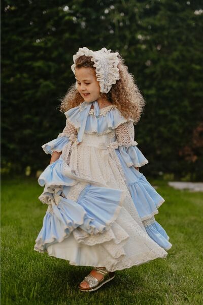 MIALORA EXCLUSİVE By Emel Ebru Özdemir Pembe Elbise, Dantel Detaylı Abiye, Uzun Vintage Kız Çocuk Elbise