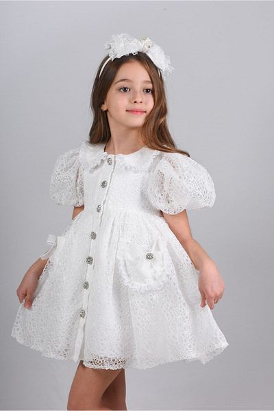 MIALORA EXCLUSİVE By Emel Ebru Özdemir Special Design Girl's Evening Dress, Crown Accessory, Pocket and Lace Girl's Dress