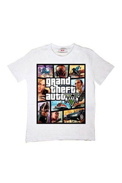 TakeTshirt Unisex Çocuk Beyaz Gta5 Tişört