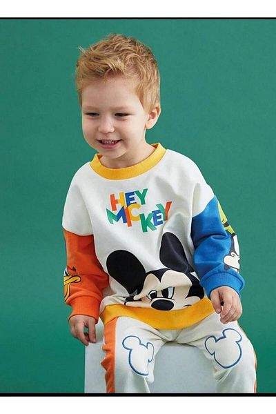 REMESA Set de sus și de jos pentru copii din bumbac cu imprimeu Mickey și multicolor