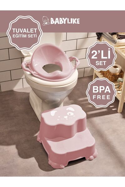 Babylike Çocuklar Için Tuvalet Eğitim Seti- Kaydırmaz Katlı Basamak Ve Kulplu Klozet Adaptörü&koltuğu