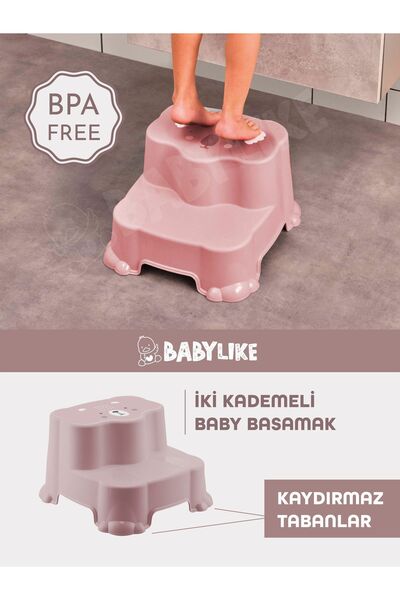 Babylike Çocuklar Için Tuvalet Eğitim Seti- Kaydırmaz Katlı Basamak Ve Kulplu Klozet Adaptörü&koltuğu