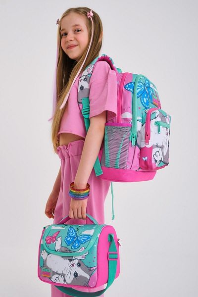 Coral High Kids Water Green Pink Cat Patterned 3-Piece School Bag Set SET0123707
