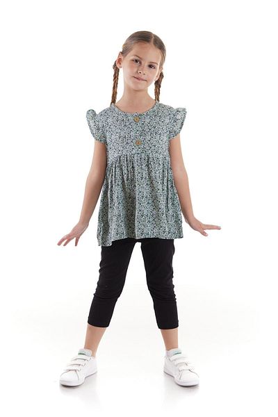 AHENGİM Kids Girl's Viscose Blouse Buttoned Tights Bottom Top Set Cotton Ak2522