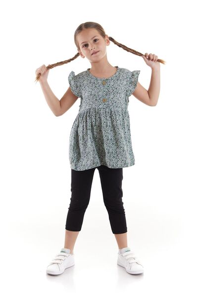 AHENGİM Kids Girl's Viscose Blouse Buttoned Tights Bottom Top Set Cotton Ak2522