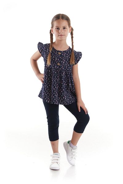 AHENGİM Kids Girl's Viscose Blouse Buttoned Tights Bottom Top Set Cotton Ak2522