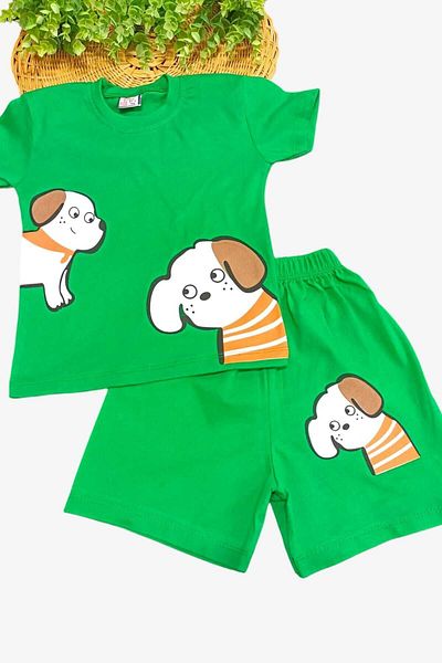 dinamik çocuk Unisex Kids Dog Printed Bottom Top 2 Piece Set Summer Thin Short Sleeve