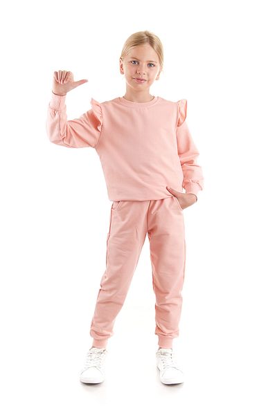 AHENGİM Κοριτσίστικο σετ αθλητικής φόρμας Cotton Trend - Frill Detailed Ak2515