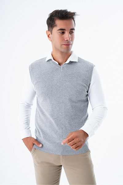 Trist Star Men's Dark Gray V-Neck 100% Cotton Sweater Trist-1103