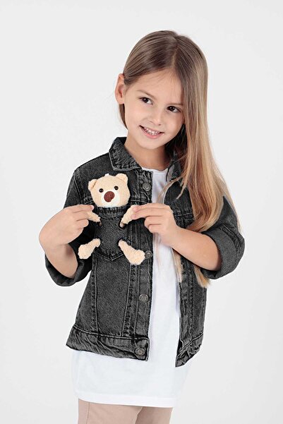 AHENGİM Girl's cotton Jean Jacket - casual Fashion, Teddy Bear 22176023