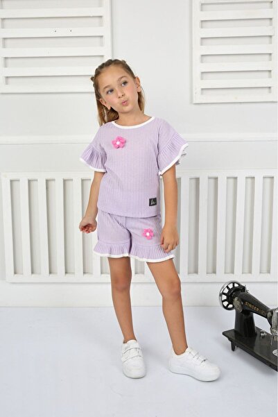 tunays shopping Costum pentru fetiță cu accesorii de flori și pantaloni scurț...