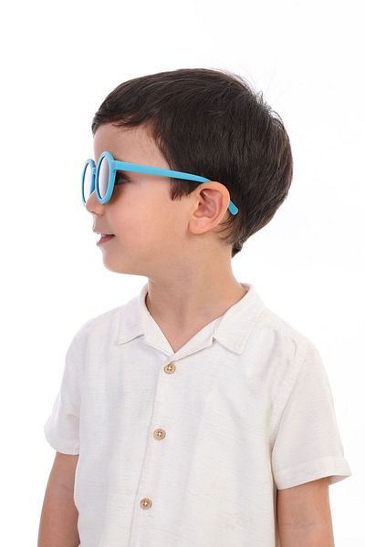 machupıcchu Scandinavian Model 3-10 Years Old Children's Sunglasses Blue Round Frame Brown Glass Uv400 Protected
