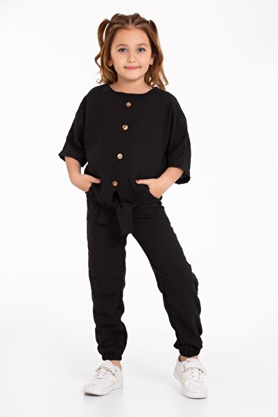 tunays shopping Летен комплект за момиче от тъкан лен с предна връзка