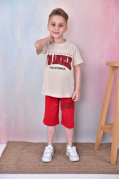 tunays shopping Los Angeles Printed T-shirt and Shorts Set for Boys - 100% Cotton