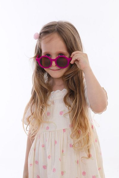 machupıcchu Scandinavian Model 3-10 Years Old Children's Sunglasses Dark Pink Round Frame Brown Glass Uv400