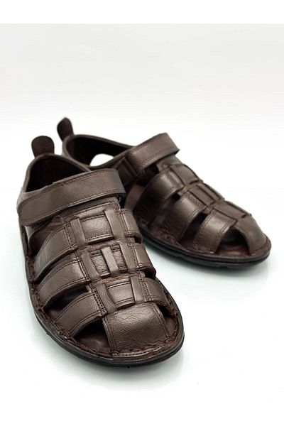 sermoda Ανδρικά σανδάλια με κλειστή μύτη από 100% γνήσιο δέρμα καφέ