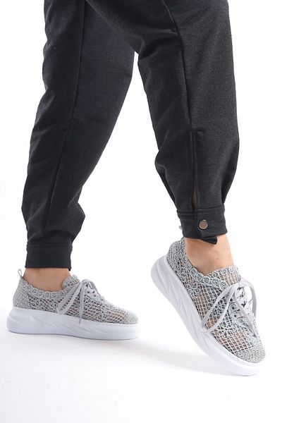 Moda Değirmeni Pantofi de damă din dantelă gri Bg1067-101-0001