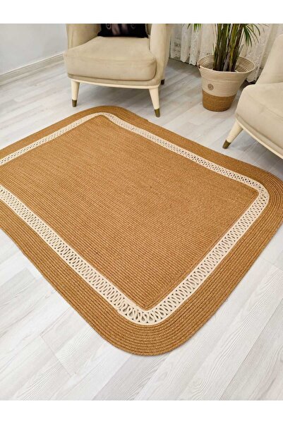 bestiva Jüt Hasır Görünümlü Desenli Modern El Örgüsü Dikdörtgen Halı Kilim