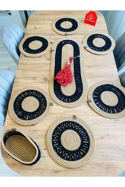 BDZ DERİ Set de 8 farfurii decorative pentru masa de sufragerie din rachita din iuta American Service