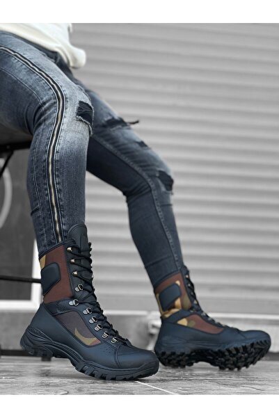 BOA Ba0605 Bağcıklı Siyah Kamuflaj Askeri Postal Bot